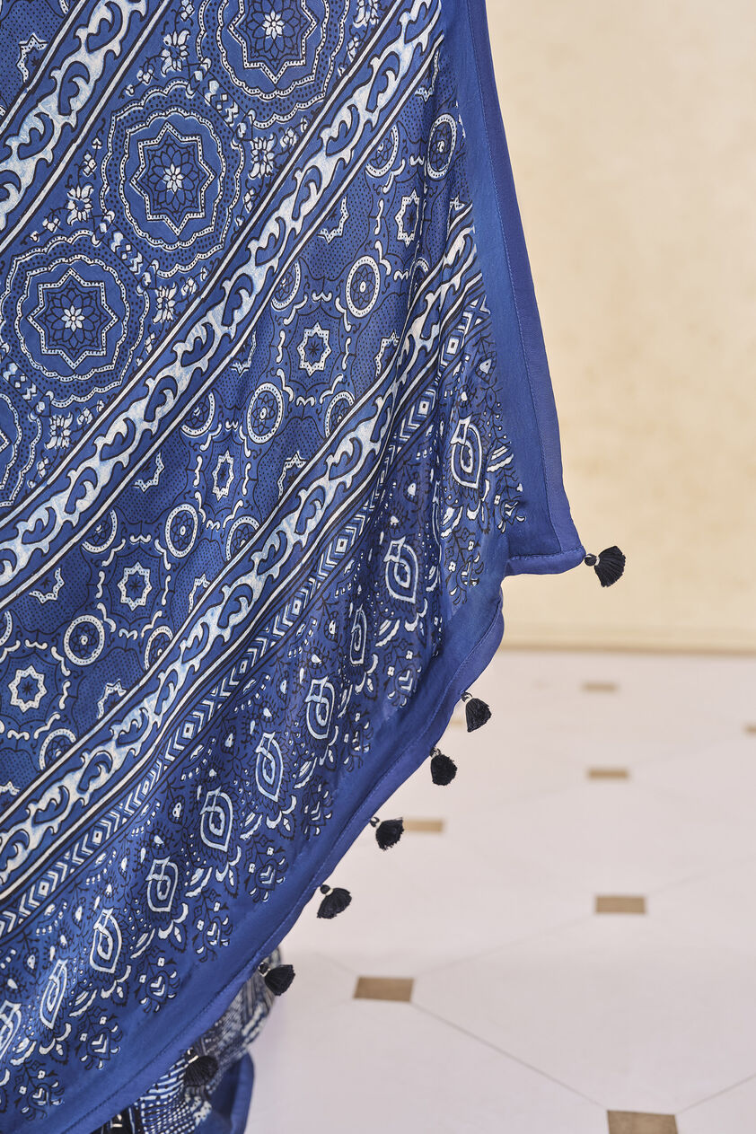 Junco Handcrafted Ajrakh Saree - Blue, Blue, image 6
